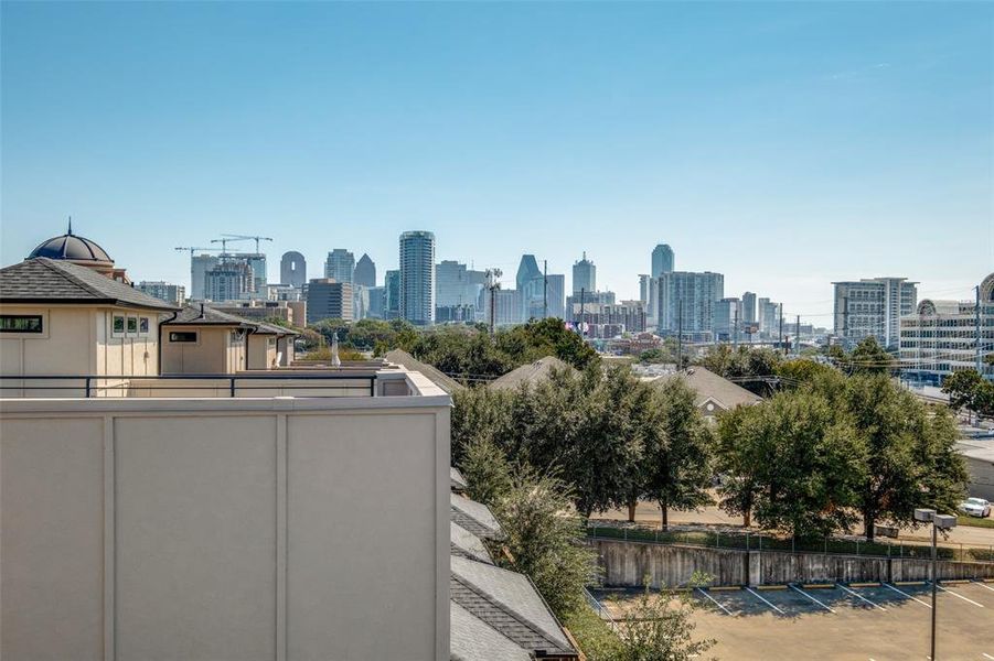 Property's stunning view of the city from the third floor terrace.