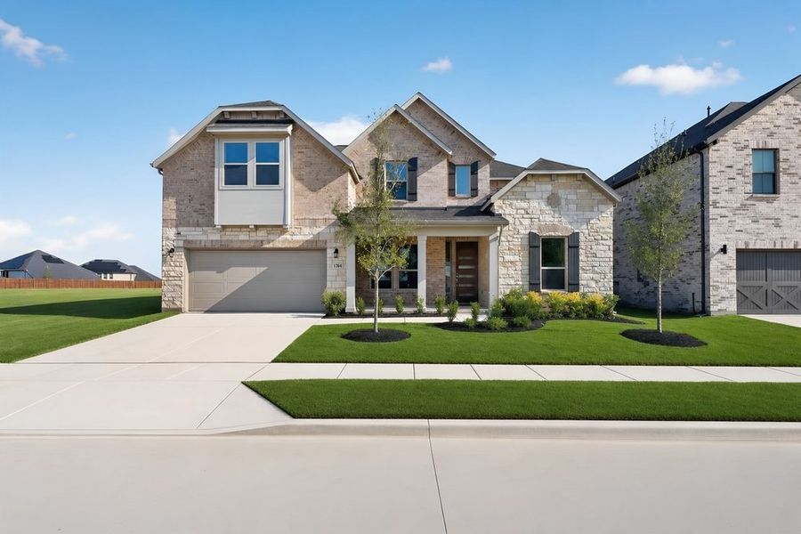 Front exterior of a new home in Cross Creek Meadows, Celina, TX, highlighting curb appeal (Image 21).