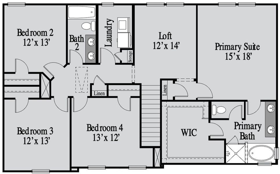 2D floor plan layout for the Baldwin by UnionMain Homes in Pickens Bluff, Hiram, GA (Image 4).