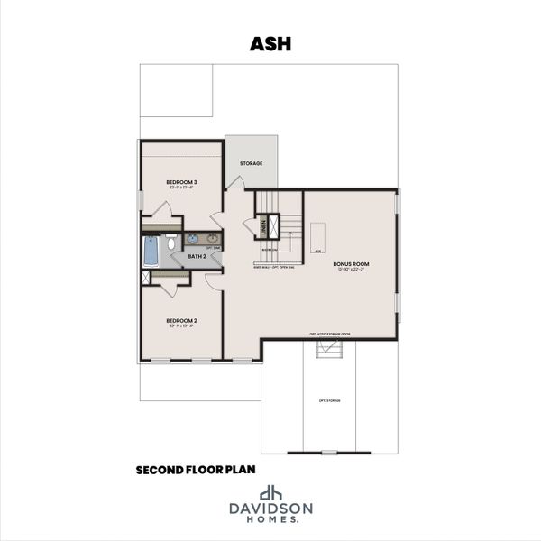 2D floor plan layout for the The Ash A-BF by Davidson Homes LLC in Bradshaw Farms, Mount Juliet, TN (Image 4).
