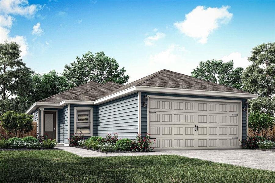 View of front facade with a garage and a front yard