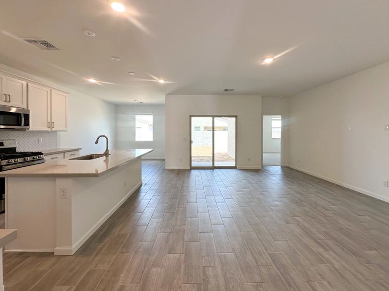 Great room, kitchen and dining Great room, kitchen and dining