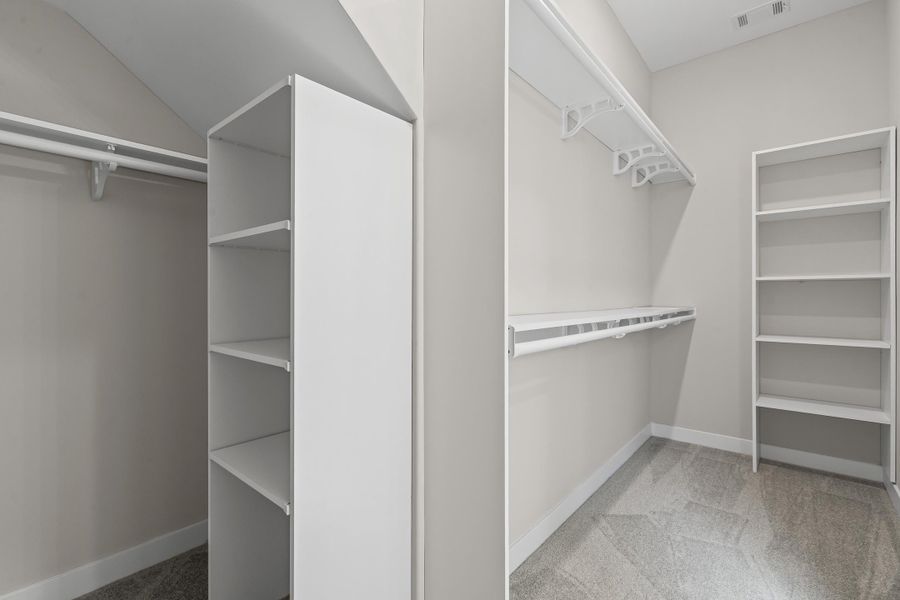 Spacious closet with light colored carpet