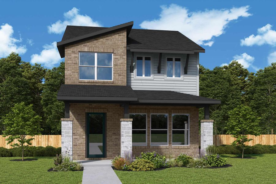 Front exterior of a new home in Two Step Farm - Cottages Row Collection, Montgomery, TX, highlighting curb appeal (Image 22).