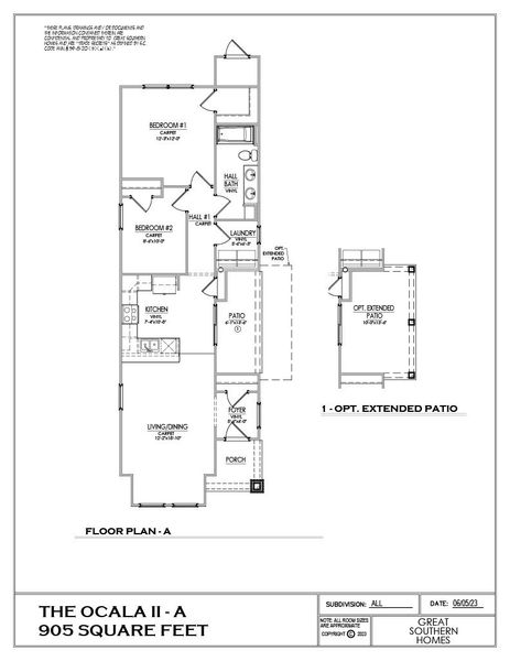 2D floor plan layout for the Ocala II by Great Southern Homes in White Oak Estates, Conway, SC (Image 2).