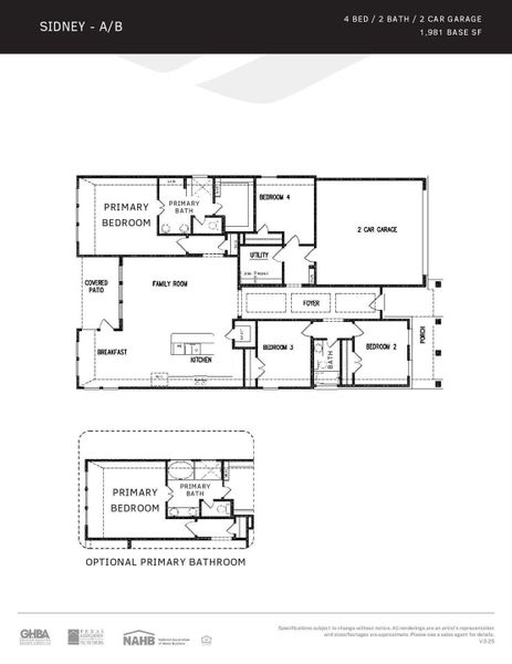 2D floor plan layout of this home in King Oaks Village, Baytown, TX (Image 5).