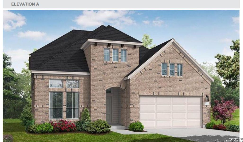 Front exterior of a new home in Homestead, Schertz, TX, highlighting curb appeal (Image 1). Front exterior of a new home in Homestead, Schertz, TX, highlighting curb appeal (Image 1).