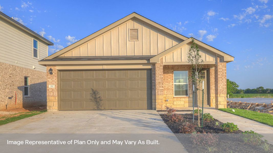 Front exterior of a new home in Whisper South, San Marcos, TX, highlighting curb appeal (Image 2).