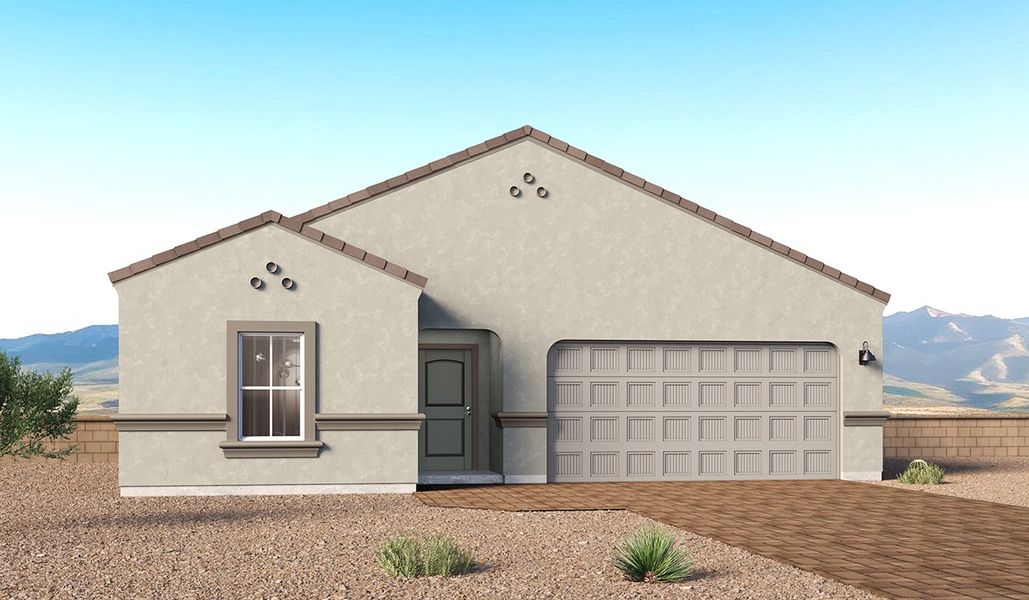 Representative exterior photo of a completed home built from the Thomas - Plan 1704 by D.R. Horton in Solterra, Green Valley, AZ (Image 4).