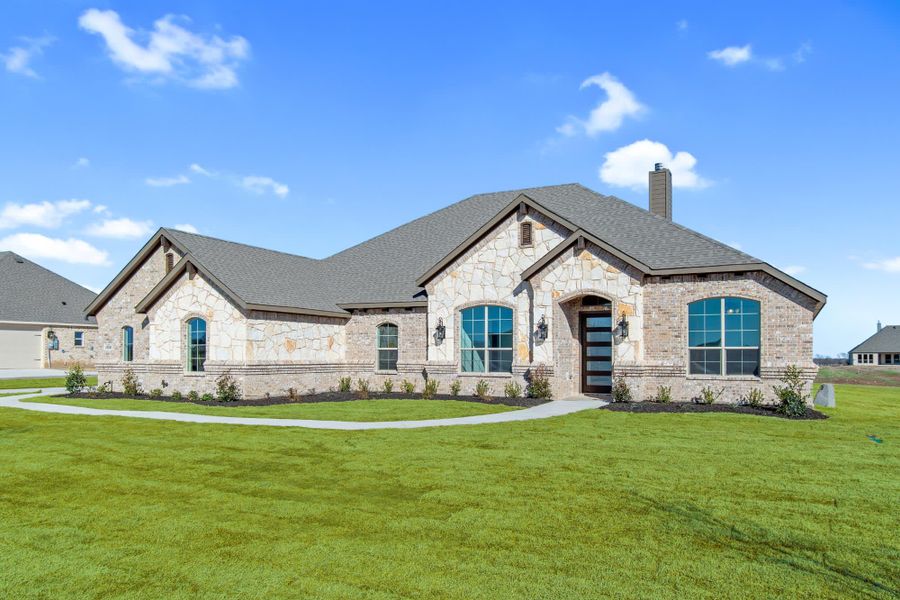 Elevation A with Stone | Concept 3141 at Hidden Creek Estates in Van Alstyne, TX by Landsea Homes