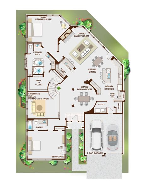 2D floor plan layout for the Grand Avery II by Grand Homes in Grand Oaks, Celina, TX (Image 3).