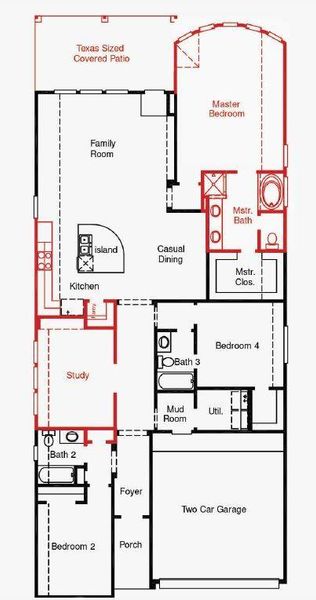 2D floor plan layout of this home in The Highlands 45', Porter, TX (Image 3).