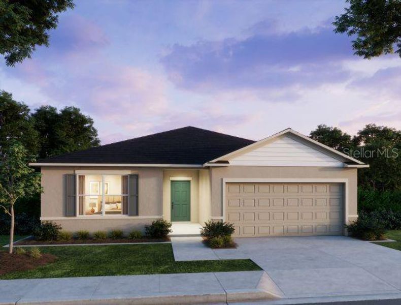 Front exterior of a new home in Woodland Ranch, Dundee, FL, highlighting curb appeal (Image 2). Front exterior of a new home in Woodland Ranch, Dundee, FL, highlighting curb appeal (Image 2).