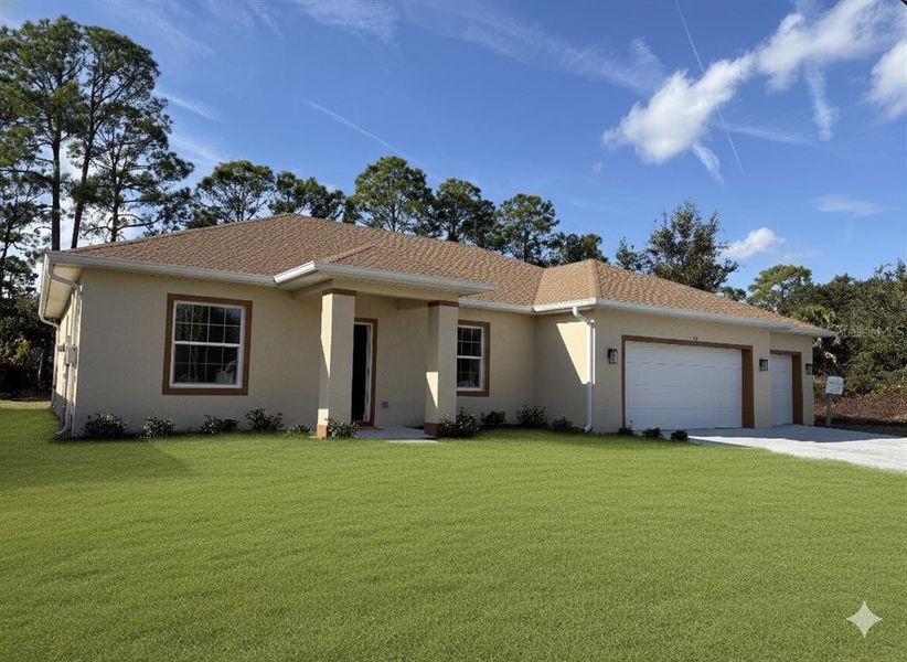 Front exterior of a new home in , Palm Coast, FL, highlighting curb appeal (Image 1). Front exterior of a new home in , Palm Coast, FL, highlighting curb appeal (Image 1).