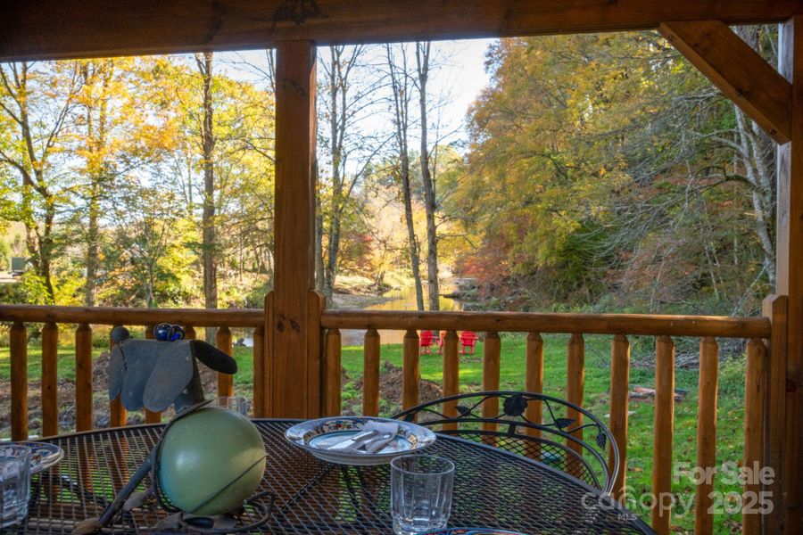 Porch with view of the Linville River