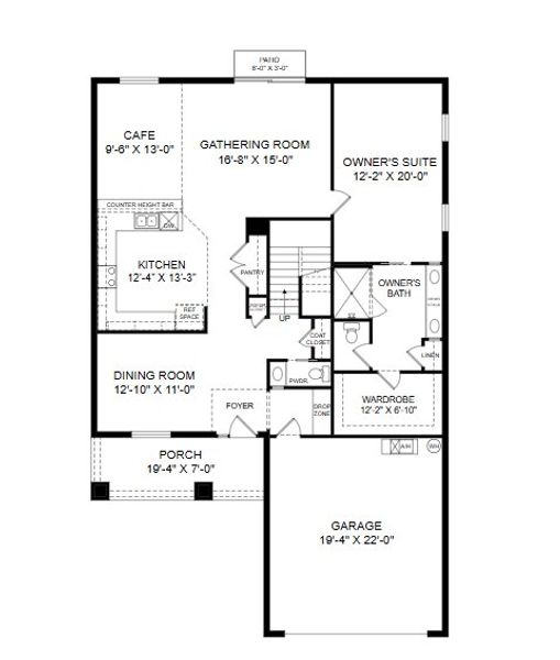 2D floor plan layout for the Wayfair II by Highland Homes of Florida in Estates at Hickory Cove - Single-Family Homes, St. Cloud, FL (Image 3). 2D floor plan layout for the Wayfair II by Highland Homes of Florida in Estates at Hickory Cove - Single-Family Homes, St. Cloud, FL (Image 3).