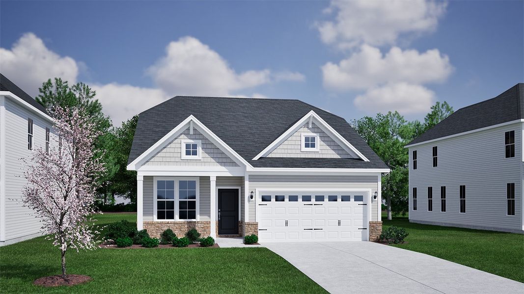 Representative exterior photo of a completed home built from the Benson - Vanguard Collection by Mungo Homes in Ovation at Sweetbrier, Durham, NC (Image 11).
