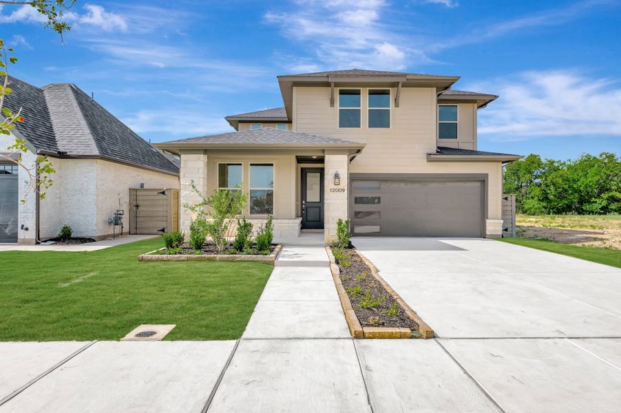 Front exterior of a new home in Treeline, Justin, TX, highlighting curb appeal (Image 1). Front exterior of a new home in Treeline, Justin, TX, highlighting curb appeal (Image 1).