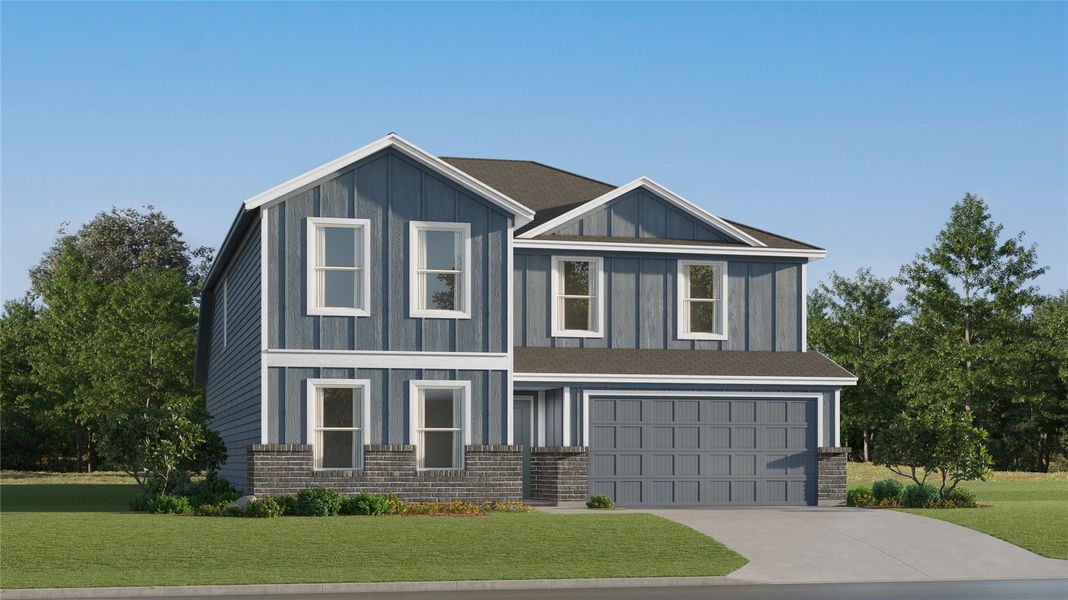 Front exterior of a new home in Sweetgrass Village, Crosby, TX, highlighting curb appeal (Image 1). Front exterior of a new home in Sweetgrass Village, Crosby, TX, highlighting curb appeal (Image 1).
