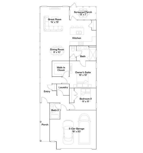 2D floor plan layout of this home in Horizons at Summers Corner | 55+, Summerville, SC (Image 5).