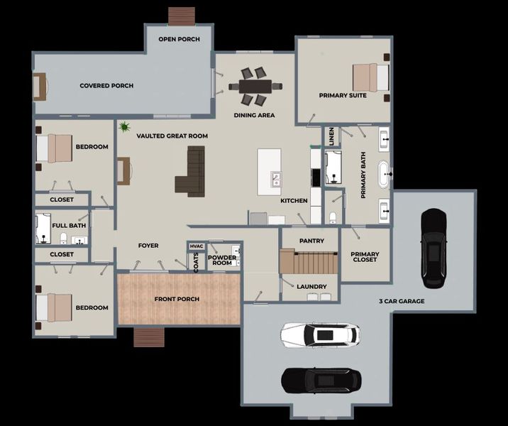 2D floor plan layout for the Fairview by Riverstone Construction, LLC in Jasper Highlands, Guild, TN (Image 3). 2D floor plan layout for the Fairview by Riverstone Construction, LLC in Jasper Highlands, Guild, TN (Image 3).