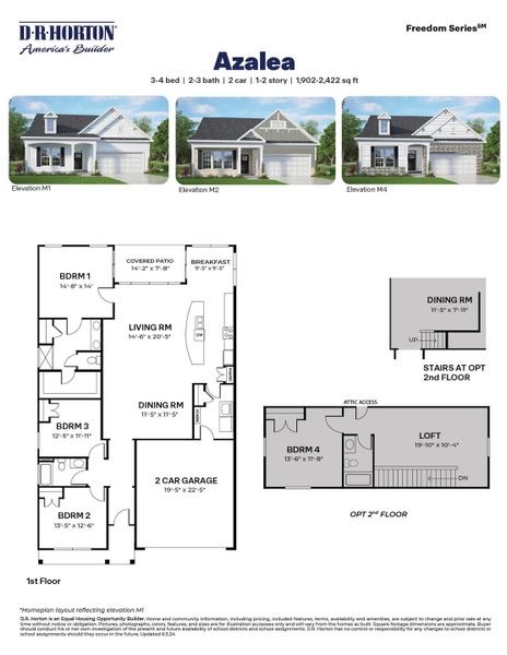 2D floor plan layout for the Azalea by D.R. Horton in The Villas at Collinswood, Aberdeen, NC (Image 3).