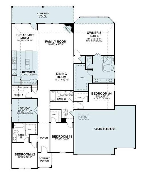 2D floor plan layout of this home in The Oaks on 6th Street, Magnolia, TX (Image 4).