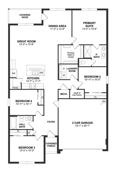 2D floor plan layout for the Goldenrod II by K. Hovnanian® Homes in Aspire at Canter Creek, Davenport, FL (Image 3).