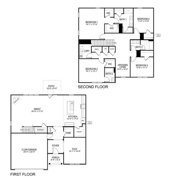2D floor plan layout for the Green by D.R. Horton in Grandview at Lanier, Dawsonville, GA (Image 3).