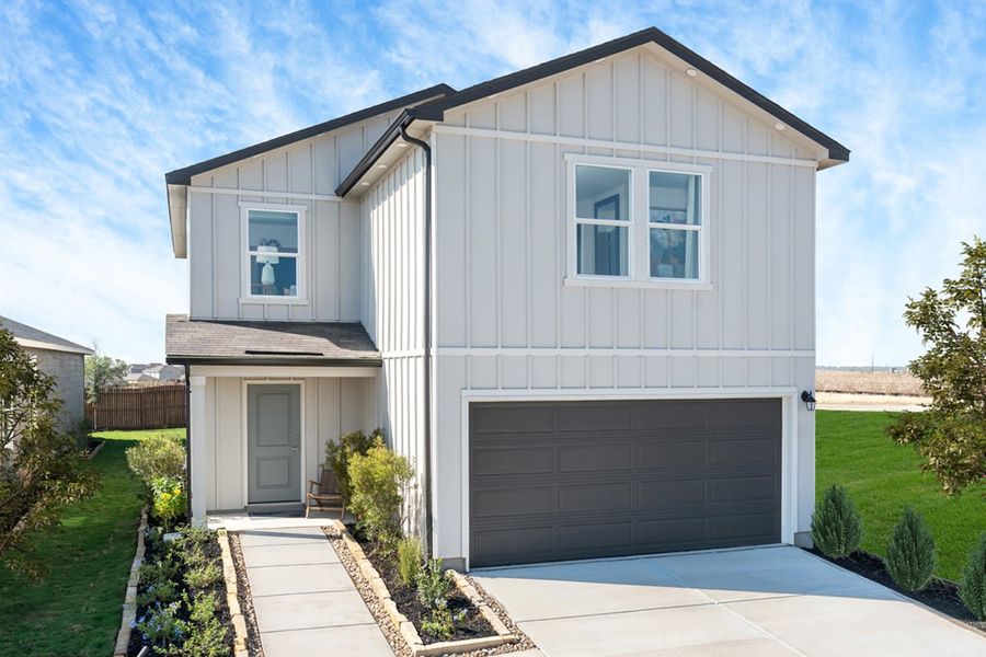 Representative exterior photo of a completed home built from the 1907 Modeled by KB Home in Punta Verde, Converse, TX (Image 14). Representative exterior photo of a completed home built from the 1907 Modeled by KB Home in Punta Verde, Converse, TX (Image 14).
