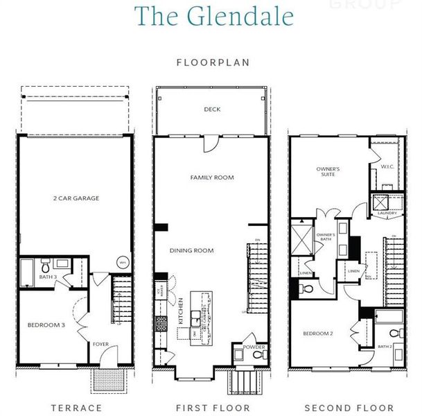 2D floor plan layout of this home in Palisades Townhomes, Cumming, GA (Image 3).