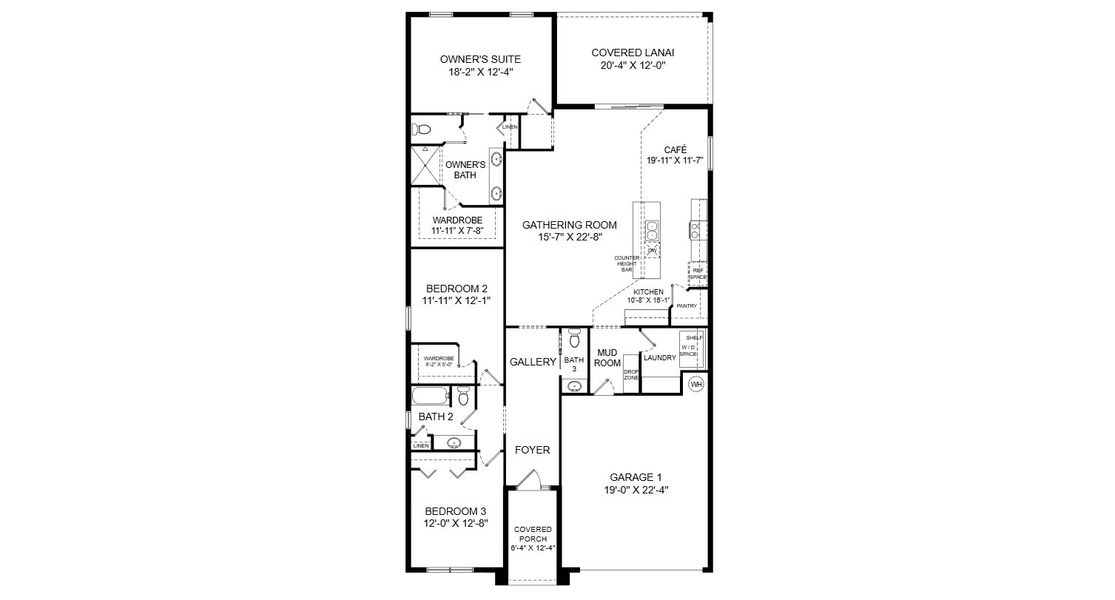 2D floor plan layout for the Aubrey by Highland Homes of Florida in Touchstone, Lakeland, FL (Image 3).