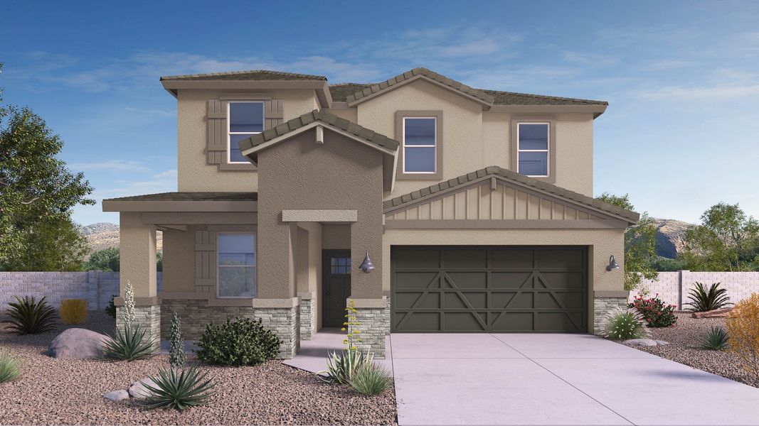 Representative exterior photo of a completed home built from the Stork by D.R. Horton in The Ridge at Stone Butte, Phoenix, AZ (Image 26).
