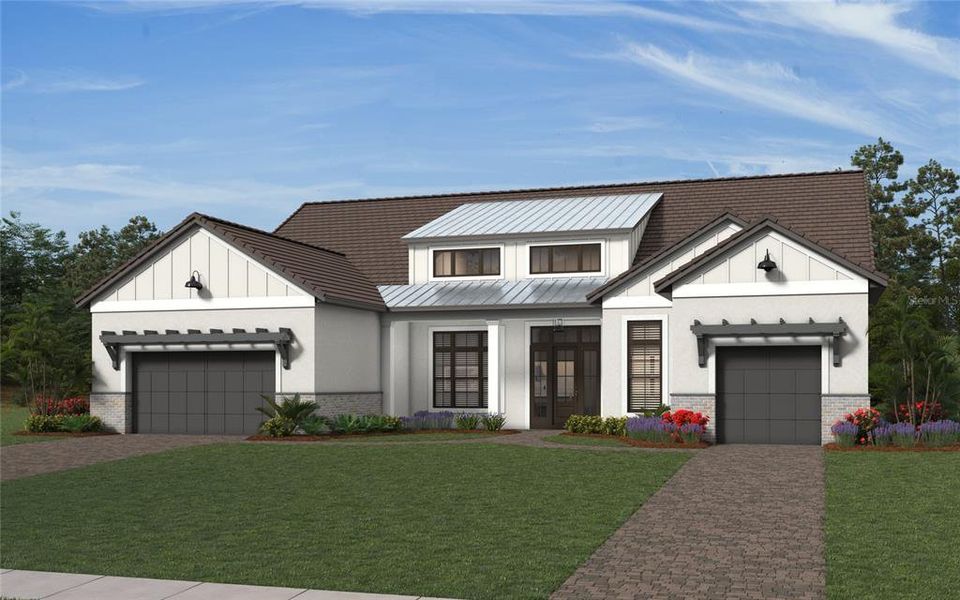 Front exterior of a new home in Waterbury Park, Bradenton, FL, highlighting curb appeal (Image 1).