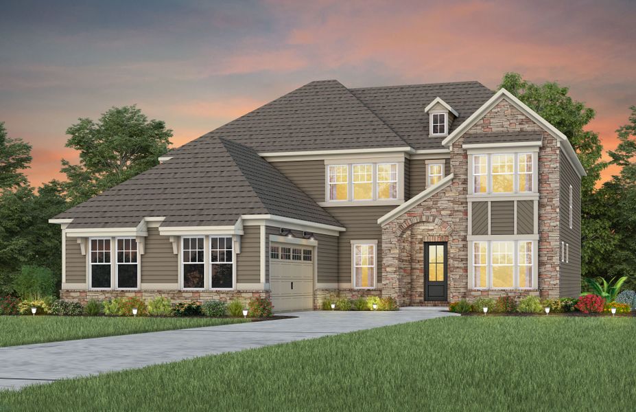 Representative exterior photo of a completed home built from the Harrington by Pulte Homes in The Retreat at Carolina Ridge, Harrisburg, NC (Image 6).