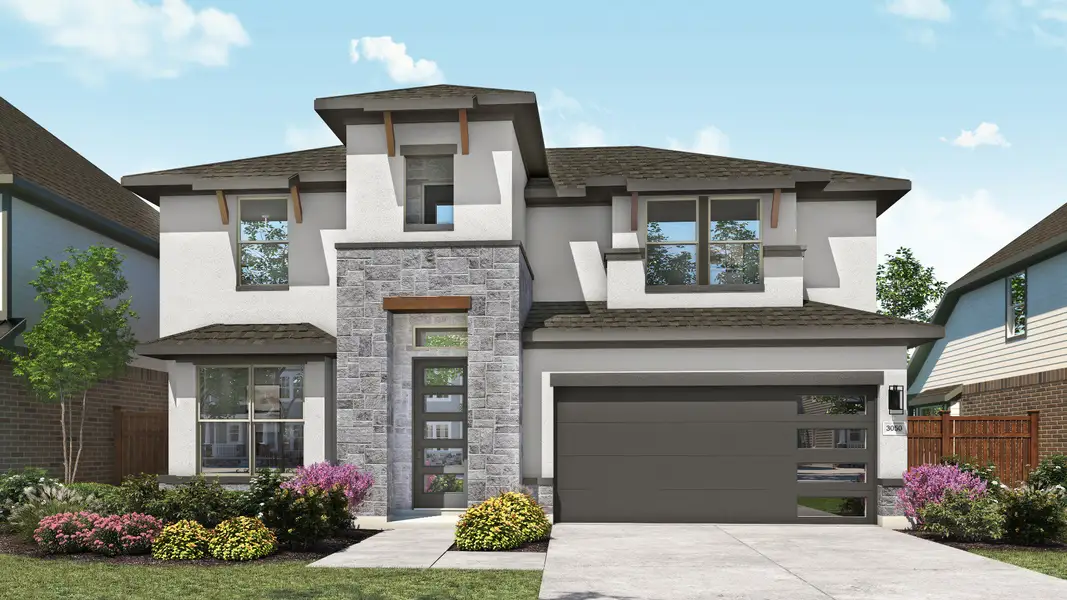 Representative exterior photo of a completed home built from the Rosewood by DRB Homes in Whisper South, San Marcos, TX (Image 6). Representative exterior photo of a completed home built from the Rosewood by DRB Homes in Whisper South, San Marcos, TX (Image 6).