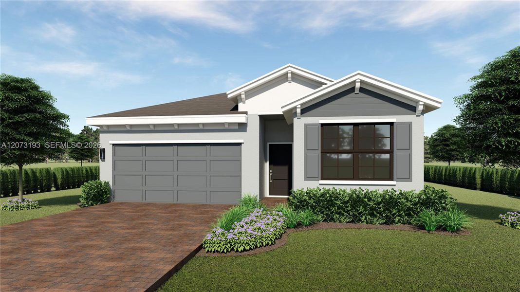 Front exterior of a new home in , Homestead, FL, highlighting curb appeal (Image 1). Front exterior of a new home in , Homestead, FL, highlighting curb appeal (Image 1).