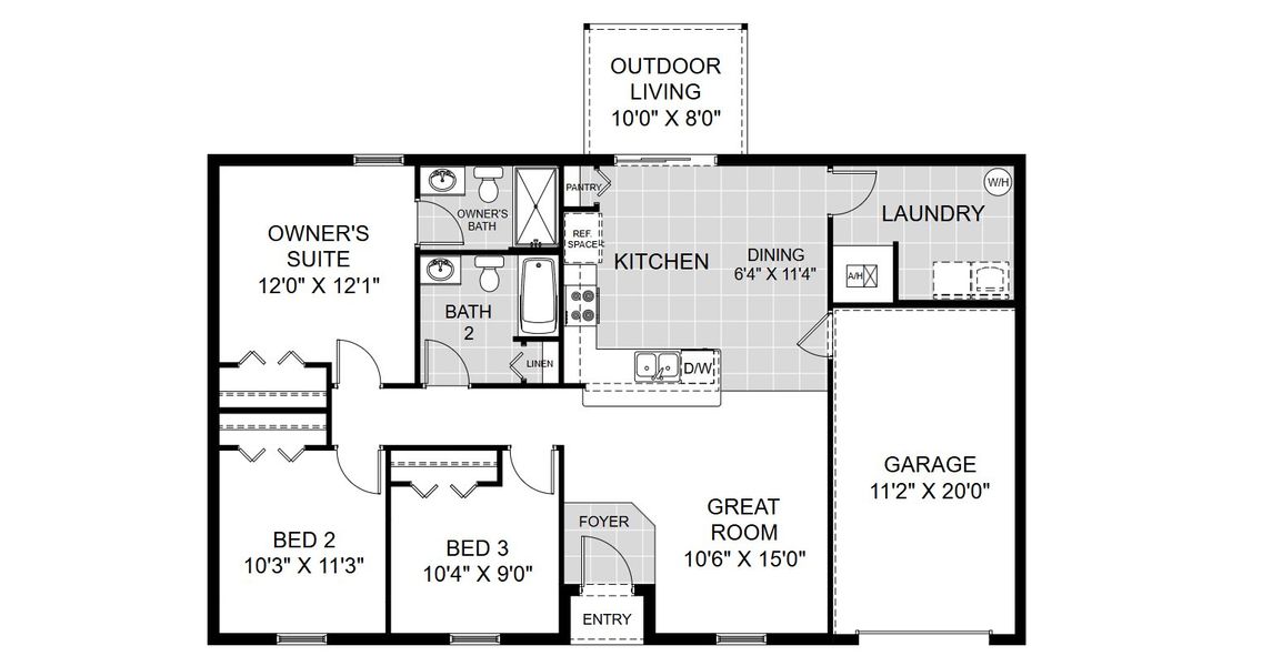 2D floor plan layout for the Palm by Holiday Builders in Lehigh Acres, Lehigh Acres, FL (Image 3).