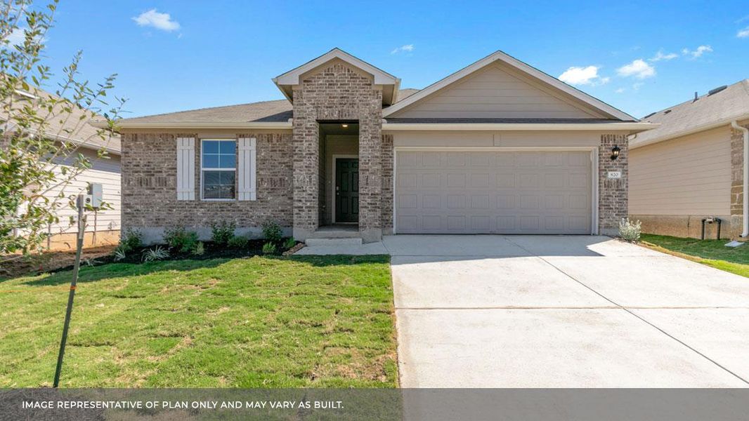 Front exterior of a new home in Bar W Ranch, Leander, TX, highlighting curb appeal (Image 19). Front exterior of a new home in Bar W Ranch, Leander, TX, highlighting curb appeal (Image 19).
