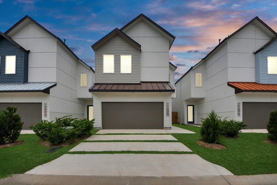 Front exterior of a new home in Agua, Houston, TX, highlighting curb appeal (Image 17). Front exterior of a new home in Agua, Houston, TX, highlighting curb appeal (Image 17).