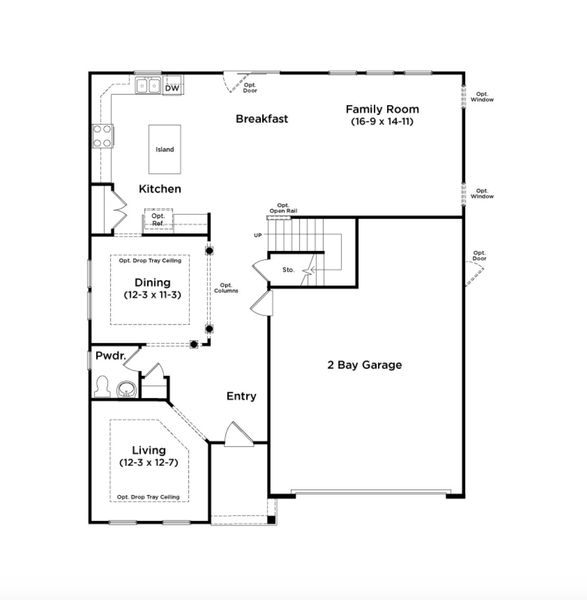 2D floor plan layout for the Drayton by DRB Homes in Iris Meadows, Moore, SC (Image 3).