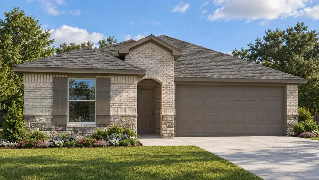 Representative exterior photo of a completed home built from the Caden by D.R. Horton in Madeley Creek Preserve, Conroe, TX (Image 2). Representative exterior photo of a completed home built from the Caden by D.R. Horton in Madeley Creek Preserve, Conroe, TX (Image 2).