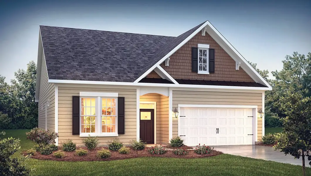 Representative exterior photo of a completed home built from the AZALEA by D.R. Horton in Whitehawk Meadows, Travelers Rest, SC (Image 2).