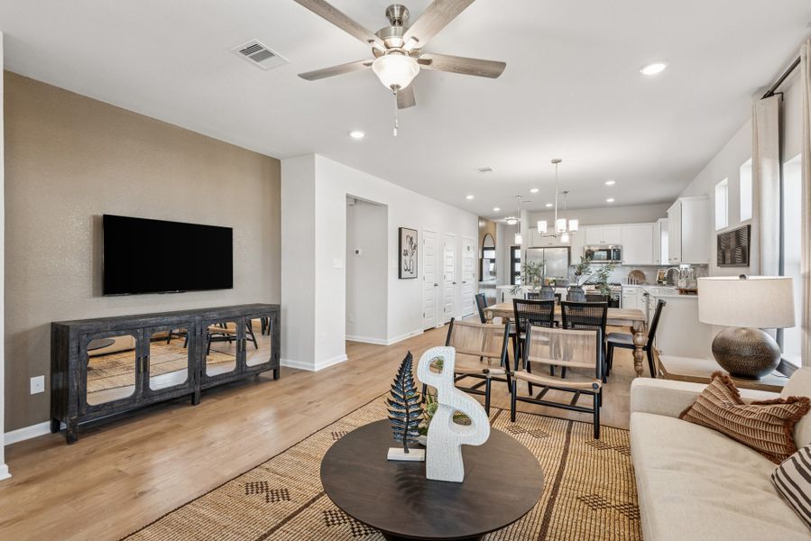 Family Room. Staged model home shown for illustration only; actual features, colors, and upgrades may vary. Family Room. Staged model home shown for illustration only; actual features, colors, and upgrades may vary.