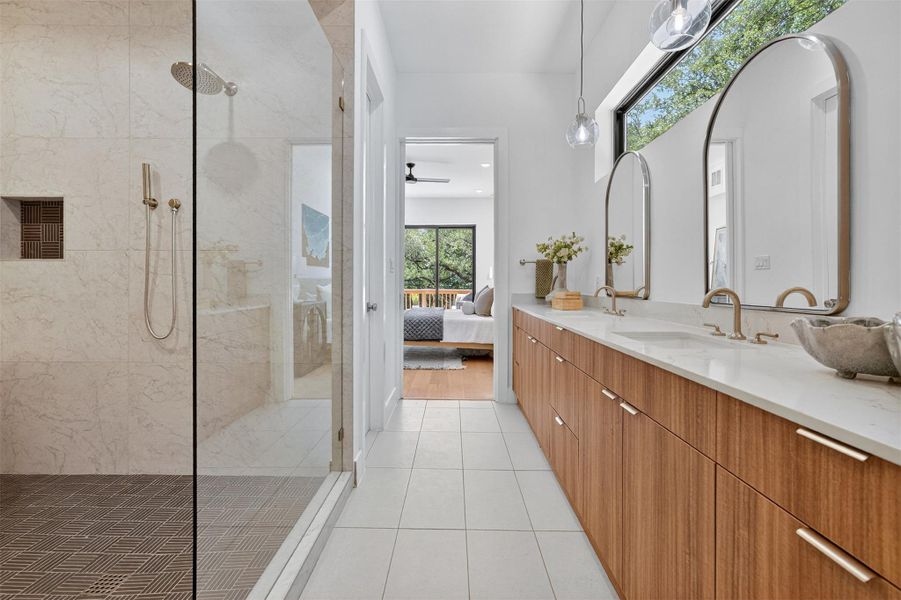 Primary bathroom features lots of natural light and an oversized super shower Primary bathroom features lots of natural light and an oversized super shower