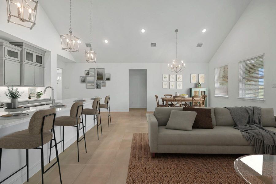 Bright and airy living space with vaulted ceilings