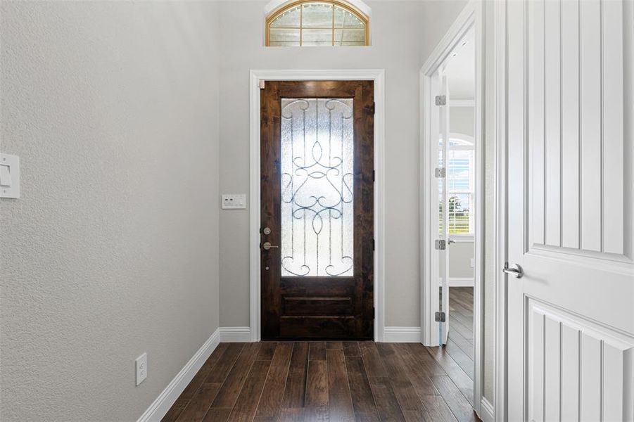 Entryway featuring healthy amount of natural light and dark wood-style flooring Entryway featuring healthy amount of natural light and dark wood-style flooring