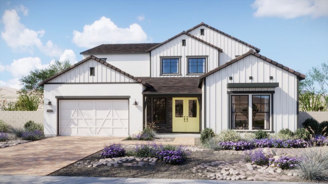 Front exterior of a new home in 33 North, Gilbert, AZ, highlighting curb appeal (Image 5).