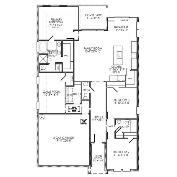 2D floor plan layout for the The Mason by Lillian Custom Homes in Freeman Farm, Kaufman, TX (Image 5).
