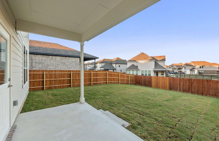 Exterior details and patio area of a home in Saddleback at Santa Rita Ranch, Liberty Hill (Image 4). Exterior details and patio area of a home in Saddleback at Santa Rita Ranch, Liberty Hill (Image 4).